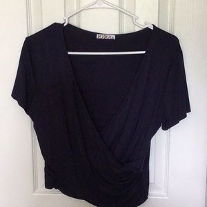 Cross front crop top; navy blue; XL
